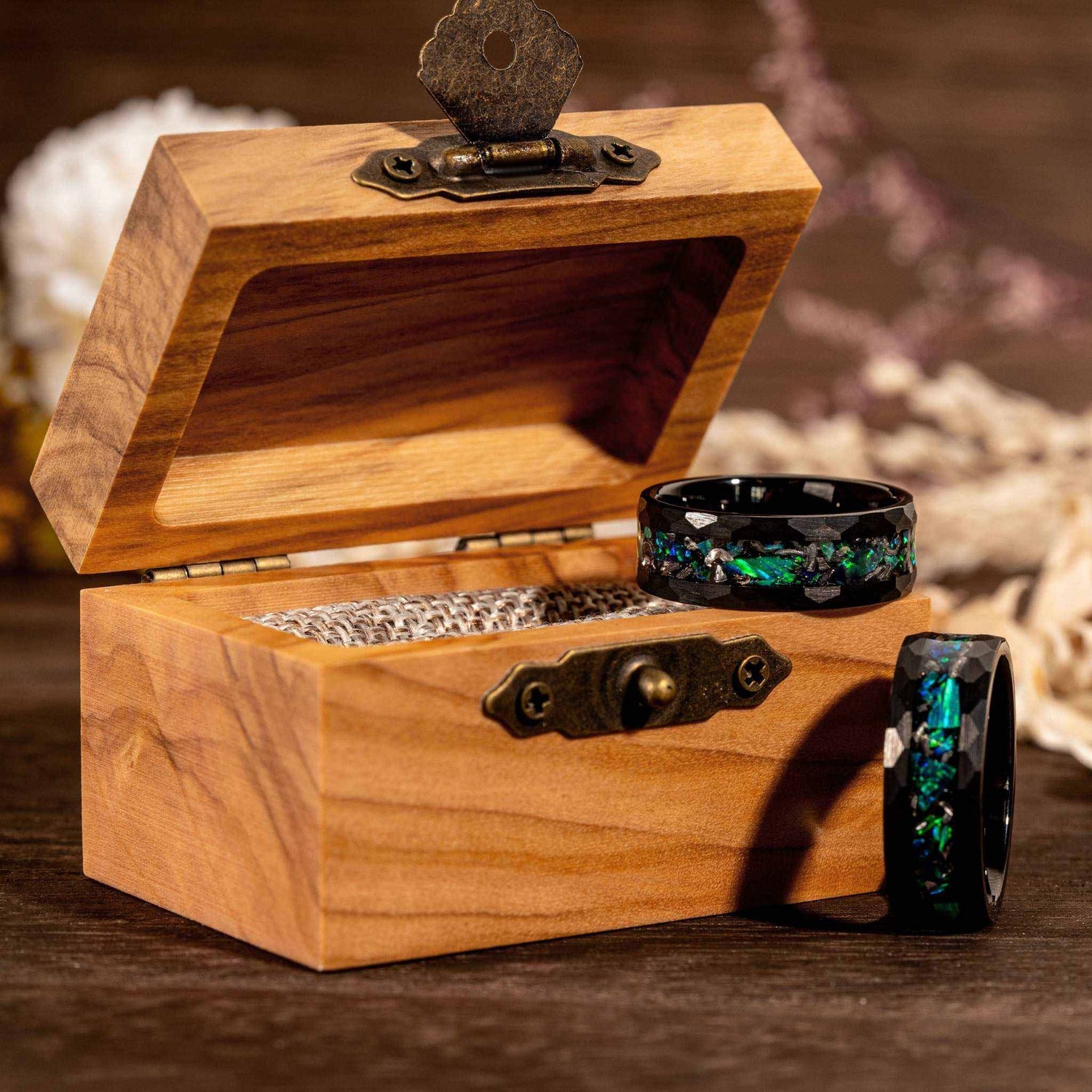 Meteorite x Green Opal Tungsten Carbide Ring - DestGlow