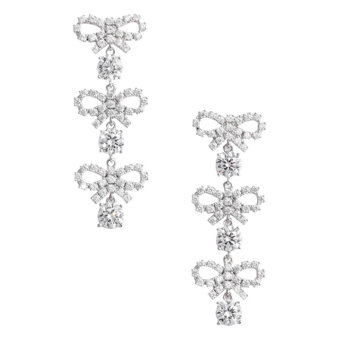 Self Portrait Women Micro Bow Crystal Tiered Earrings by Luosophy