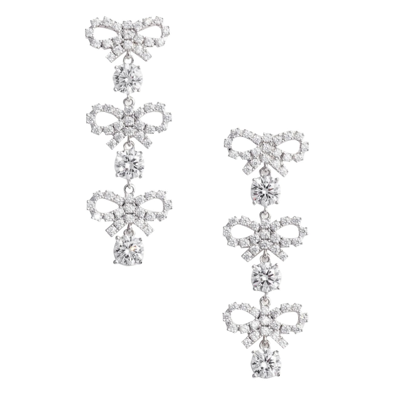 Self Portrait Women Micro Bow Crystal Tiered Earrings by Luosophy