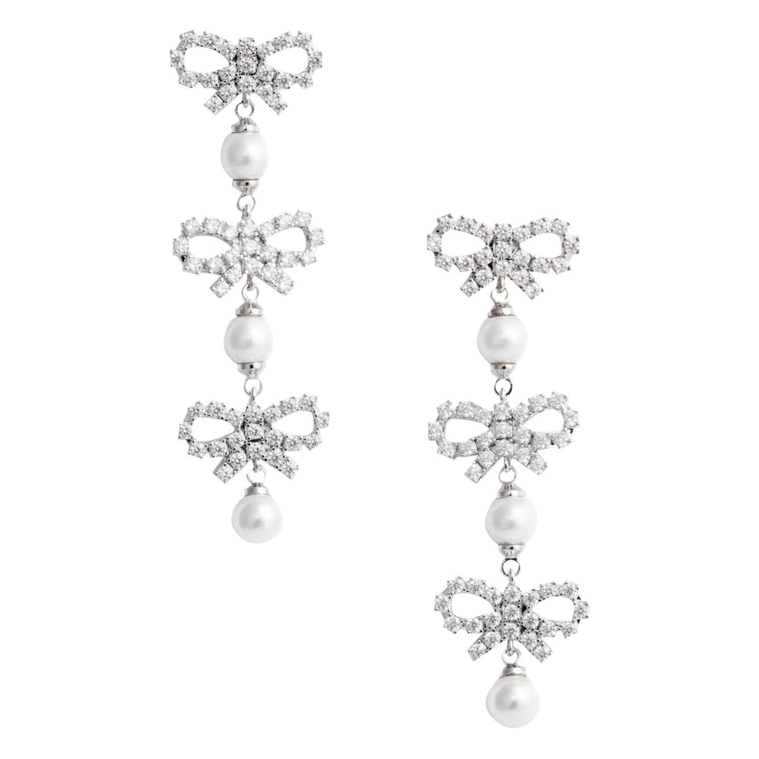Self Portrait Women Micro Bow Pearl Tiered Earrings by Luosophy