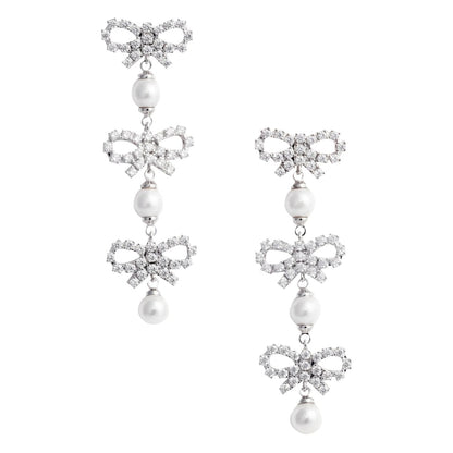 Self Portrait Women Micro Bow Pearl Tiered Earrings by Luosophy
