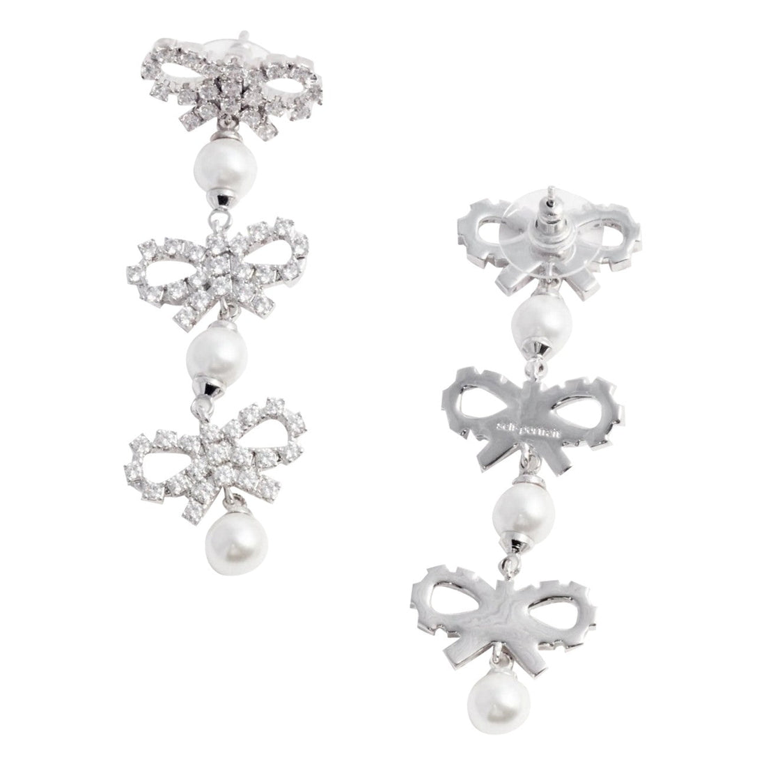 Self Portrait Women Micro Bow Pearl Tiered Earrings by Luosophy
