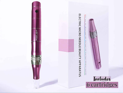 Microneedling Pen Wireless Electric Derma Wand with 6 Pieces Replacement Needle Cartridges for Microneedling Pen Adjustable Depth Microneedle Dermapen