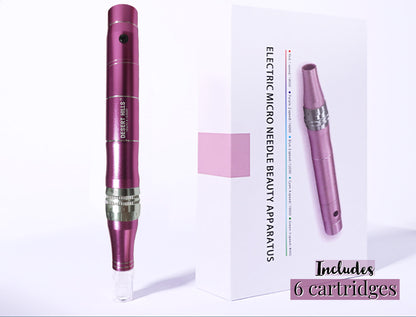 Microneedling Pen Wireless Electric Derma Wand with 6 Pieces Replacement Needle Cartridges for Microneedling Pen Adjustable Depth Microneedle Dermapen by Desert Hills Biotropics