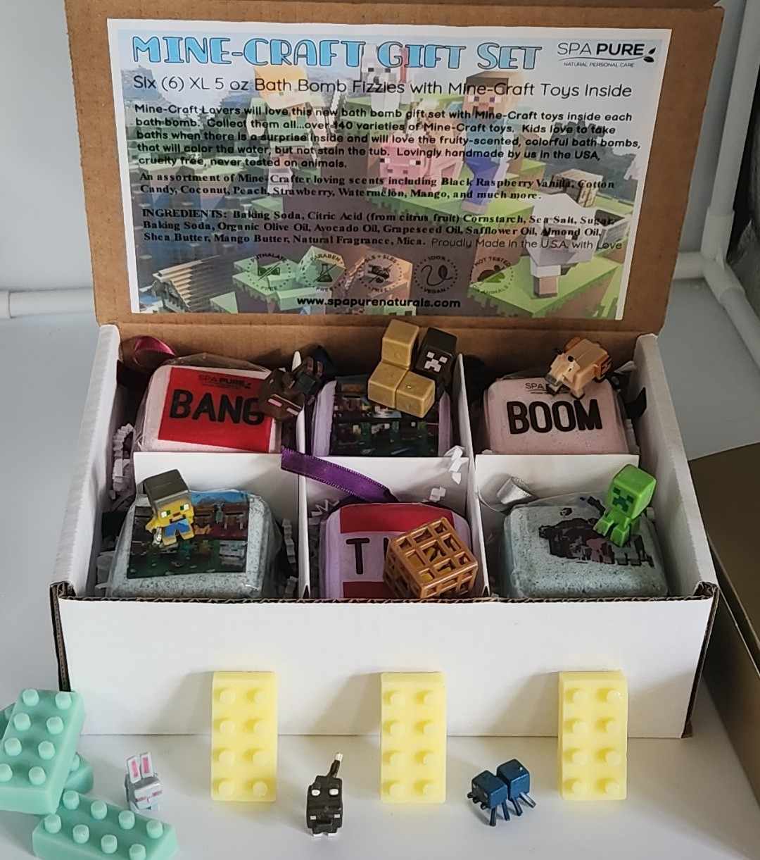 Bath Bombs for Kids with MineCrafter Toys Inside - BANG - BOOM - TNT - MADE in US, Natural Ingredients (6 Count) Pack of 1