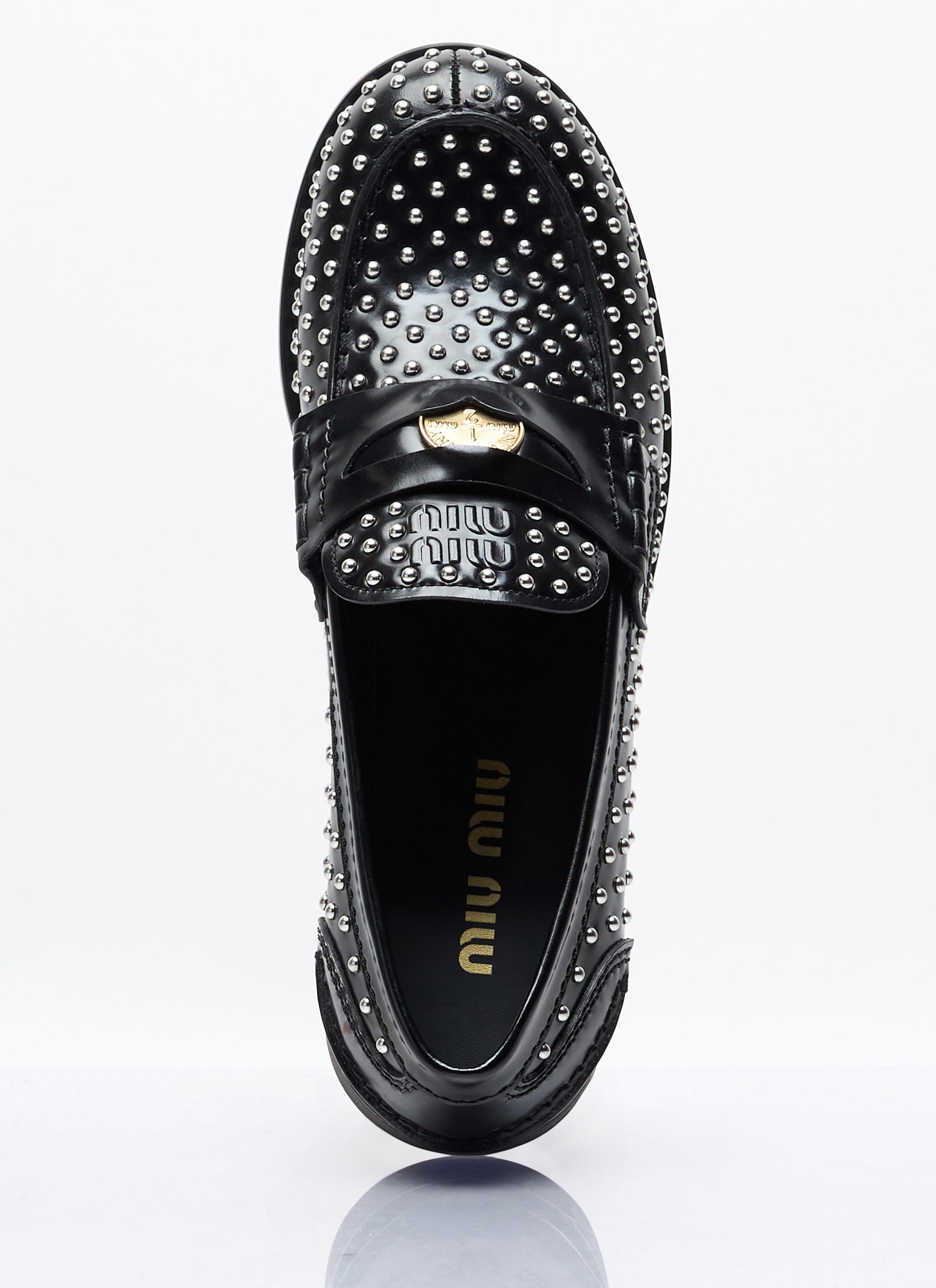 Miu Miu Women Studded Leather Loafers by Luosophy