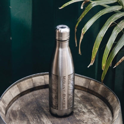 Mount Baker Washington Engraved Topographic Map Insulated Bottle - 17oz Custom Stainless Steel
