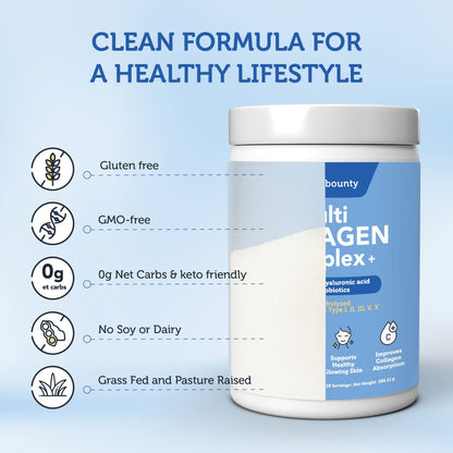 Multi Collagen Complex + - 5 Types of Collagen with Vitamin C &amp; Hyaluronic Acid for Skin, Hair, Nails &amp; Joints - DestGlow