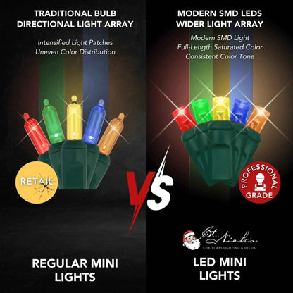 LED Mini Lights 5MM Multicolor Soft Twinkle Green Wire - 6" Spacing