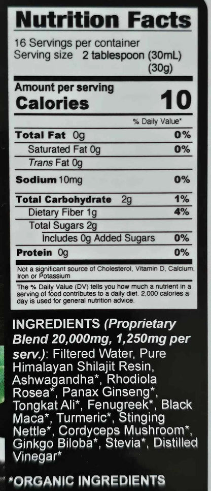 Multifunction Energy Boost: Shilajit, Ashwagandha, Rhodiola, Ginseng Mix. Extra Strength 16 oz