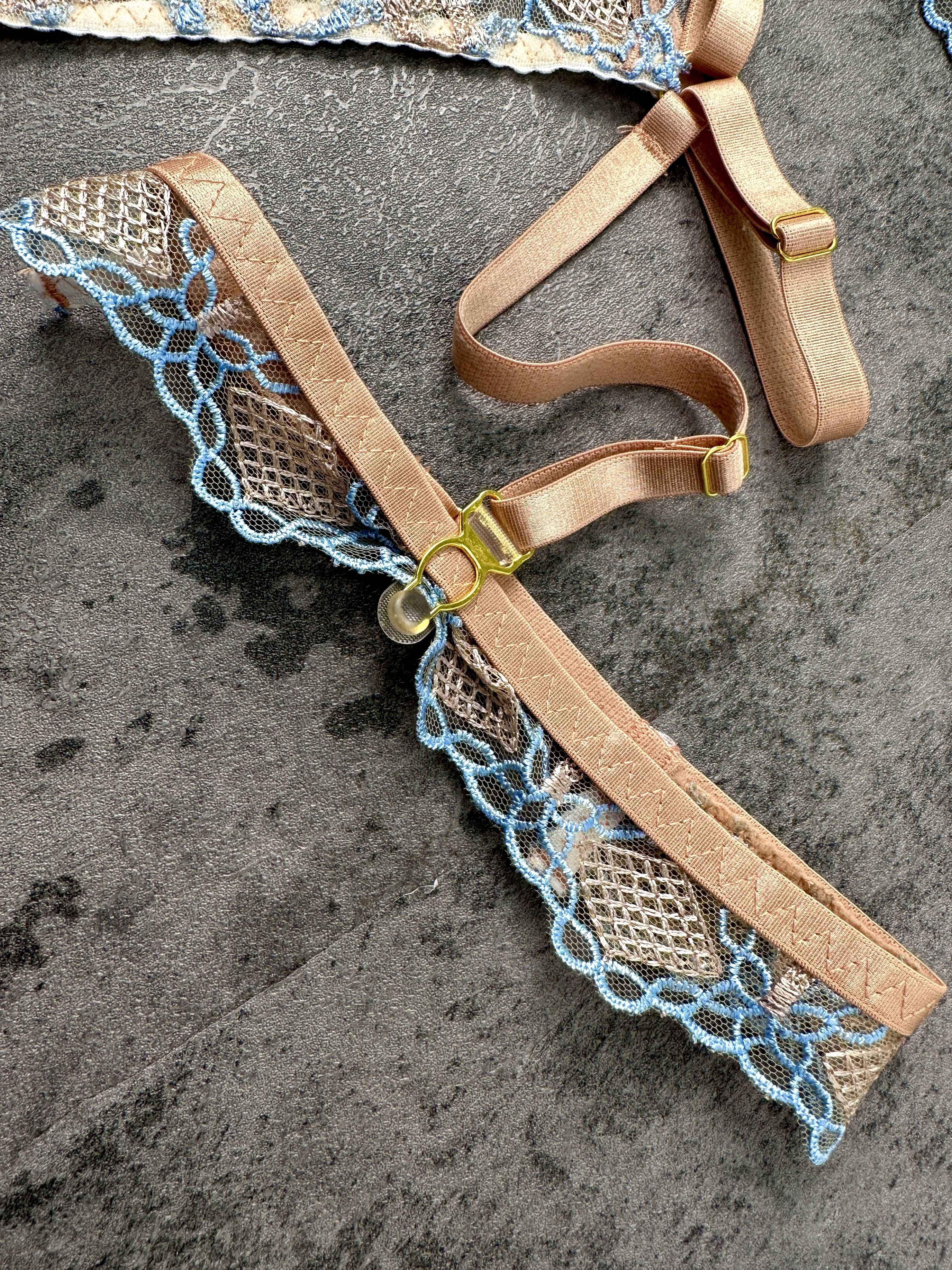 Sophia Blue &amp; Beige Plaid Lingerie Set