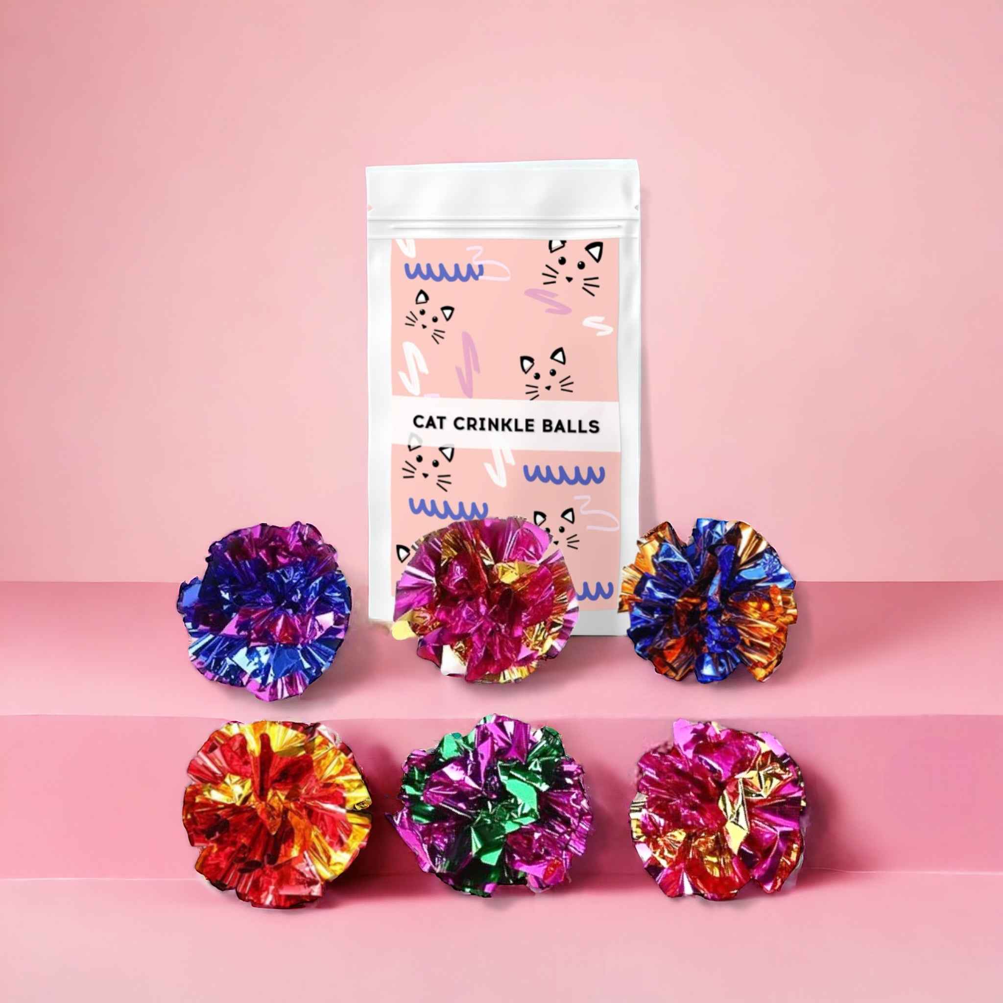 Mylar Crinkle Cat Toys - 6 Assorted Balls