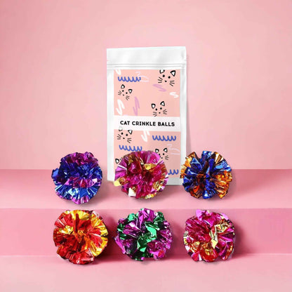 Mylar Crinkle Cat Toys - 6 Assorted Balls