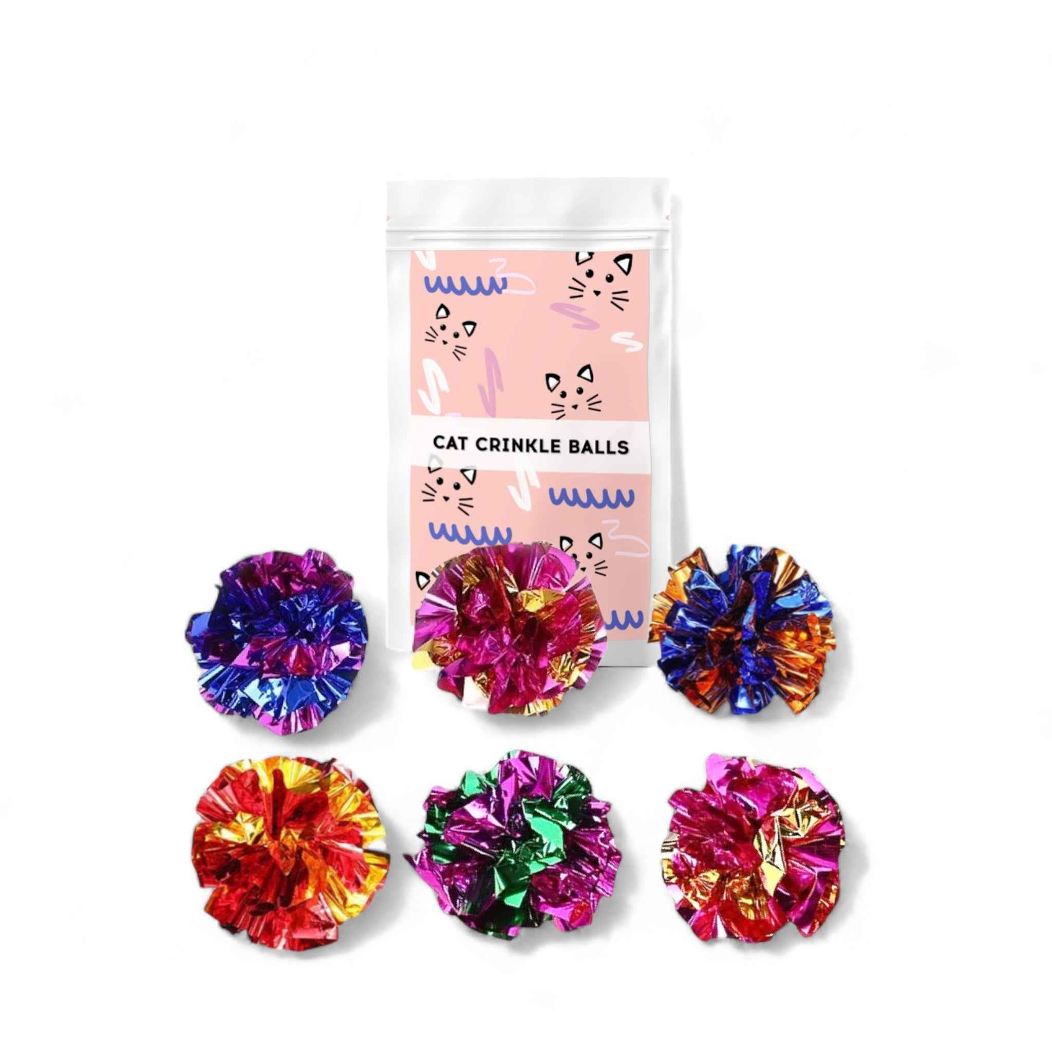 Mylar Crinkle Cat Toys - 6 Assorted Balls
