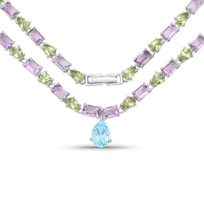 32.50 Carat Genuine Multi Stones .925 Sterling Silver Necklace by Bids.com