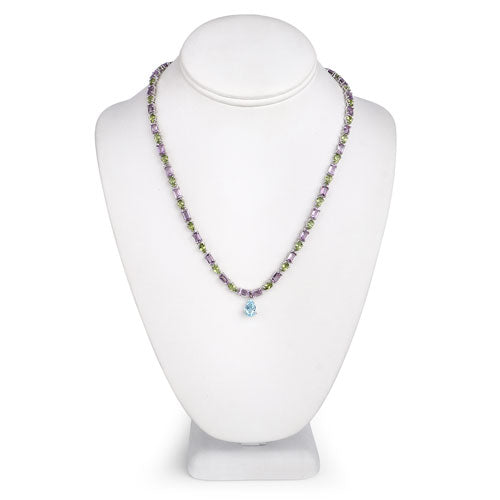 32.50 Carat Genuine Multi Stones .925 Sterling Silver Necklace by Bids.com