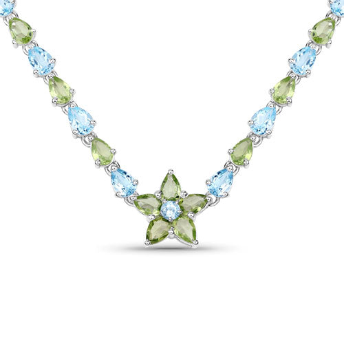29.48 Carat Genuine Blue Topaz and Peridot .925 Sterling Silver Necklace by Bids.com