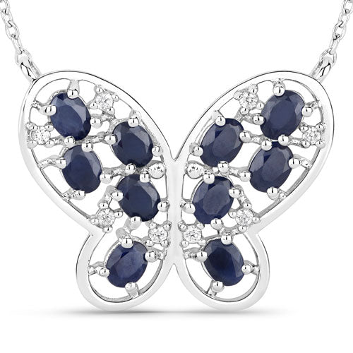 2.16 Carat Genuine Blue Sapphire and White Zircon .925 Sterling Silver Necklace by Bids.com