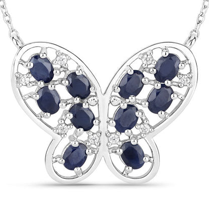 2.16 Carat Genuine Blue Sapphire and White Zircon .925 Sterling Silver Necklace by Bids.com