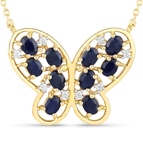 2.16 Carat Genuine Blue Sapphire and White Zircon .925 Sterling Silver Necklace by Bids.com