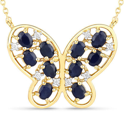 2.16 Carat Genuine Blue Sapphire and White Zircon .925 Sterling Silver Necklace by Bids.com