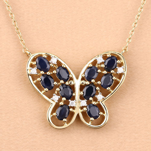 2.16 Carat Genuine Blue Sapphire and White Zircon .925 Sterling Silver Necklace by Bids.com