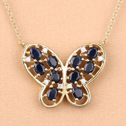 2.16 Carat Genuine Blue Sapphire and White Zircon .925 Sterling Silver Necklace by Bids.com