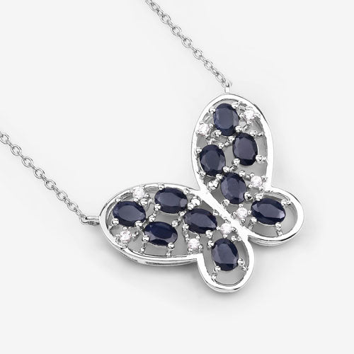 2.16 Carat Genuine Blue Sapphire and White Zircon .925 Sterling Silver Necklace by Bids.com