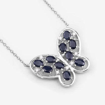2.16 Carat Genuine Blue Sapphire and White Zircon .925 Sterling Silver Necklace by Bids.com