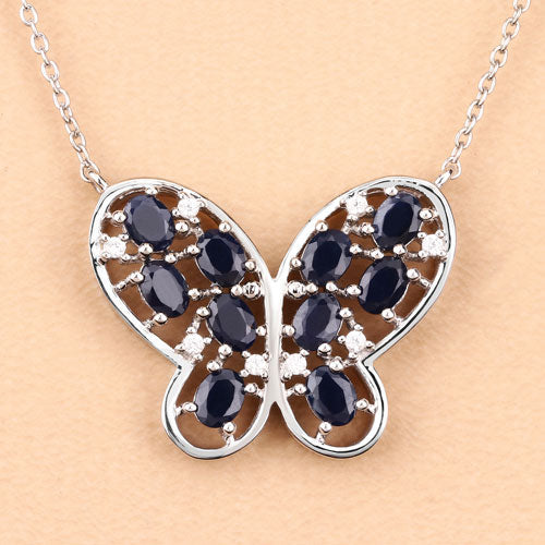 2.16 Carat Genuine Blue Sapphire and White Zircon .925 Sterling Silver Necklace by Bids.com