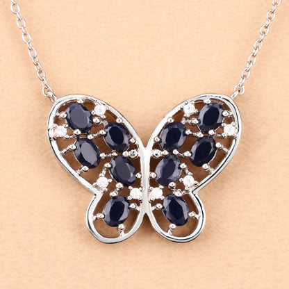 2.16 Carat Genuine Blue Sapphire and White Zircon .925 Sterling Silver Necklace by Bids.com