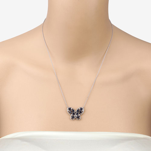2.16 Carat Genuine Blue Sapphire and White Zircon .925 Sterling Silver Necklace by Bids.com