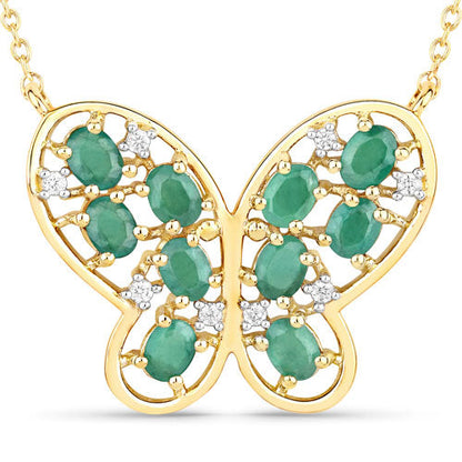 1.56 Carat Genuine Emerald and White Zircon .925 Sterling Silver Necklace by Bids.com