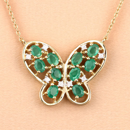 1.56 Carat Genuine Emerald and White Zircon .925 Sterling Silver Necklace by Bids.com
