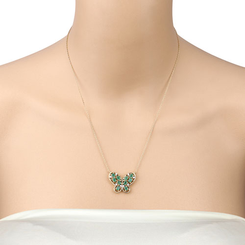 1.56 Carat Genuine Emerald and White Zircon .925 Sterling Silver Necklace by Bids.com