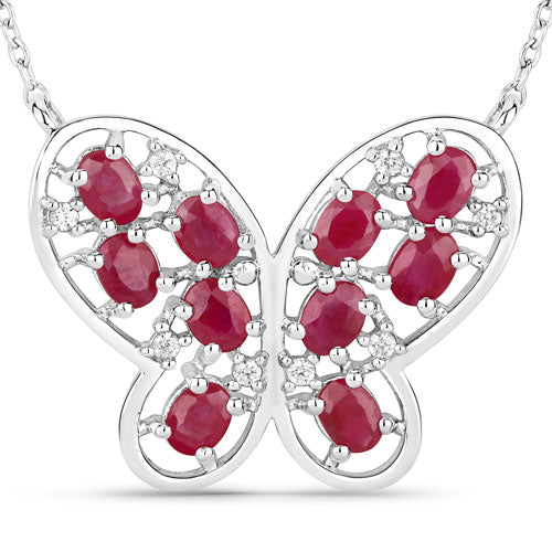 2.36 Carat Genuine Ruby and White Zircon .925 Sterling Silver Necklace by Bids.com