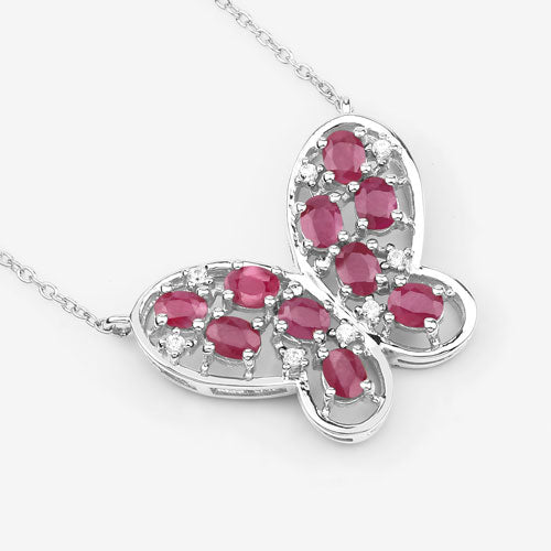 2.36 Carat Genuine Ruby and White Zircon .925 Sterling Silver Necklace by Bids.com