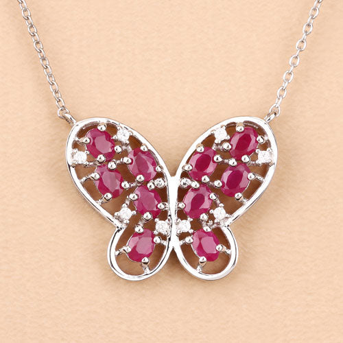 2.36 Carat Genuine Ruby and White Zircon .925 Sterling Silver Necklace by Bids.com