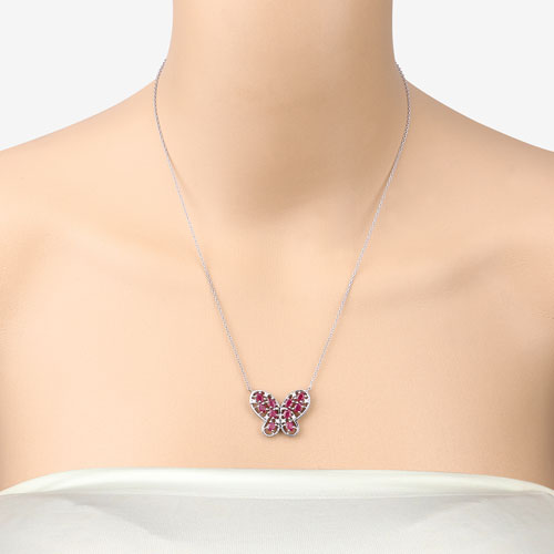 2.36 Carat Genuine Ruby and White Zircon .925 Sterling Silver Necklace by Bids.com