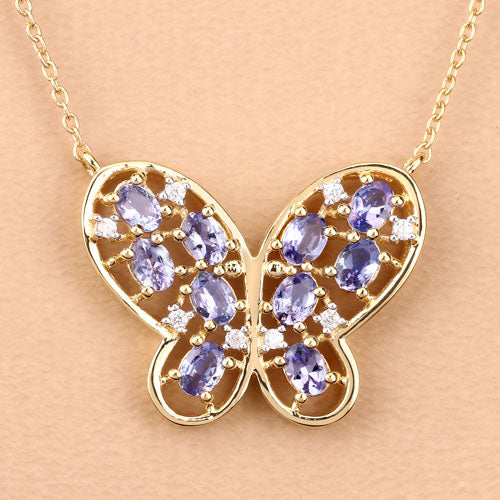 1.86 Carat Genuine Tanzanite and White Zircon .925 Sterling Silver Necklace by Bids.com
