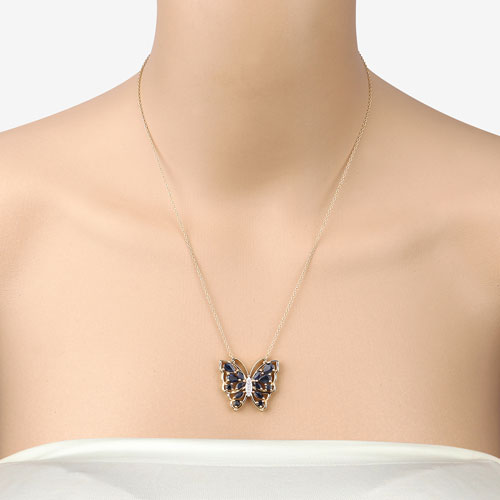 2.94 Carat Genuine Blue Sapphire and White Zircon .925 Sterling Silver Necklace by Bids.com