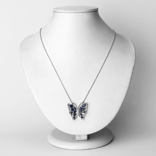 2.94 Carat Genuine Blue Sapphire and White Zircon .925 Sterling Silver Necklace  DestGlow
