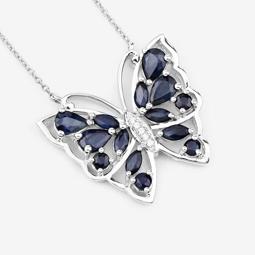 2.94 Carat Genuine Blue Sapphire and White Zircon .925 Sterling Silver Necklace  DestGlow
