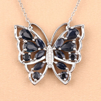 2.94 Carat Genuine Blue Sapphire and White Zircon .925 Sterling Silver Necklace  DestGlow