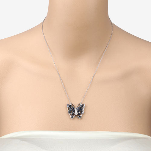 2.94 Carat Genuine Blue Sapphire and White Zircon .925 Sterling Silver Necklace  DestGlow