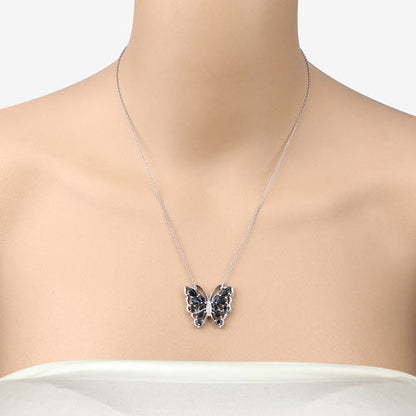 2.94 Carat Genuine Blue Sapphire and White Zircon .925 Sterling Silver Necklace  DestGlow