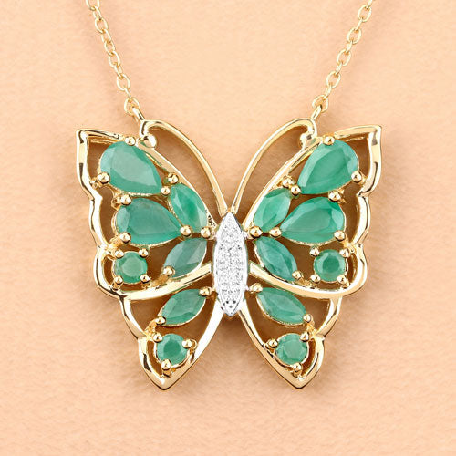 2.60 Carat Genuine Emerald and White Zircon .925 Sterling Silver Necklace by Bids.com