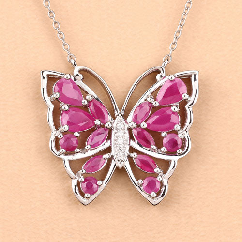 2.88 Carat Genuine Ruby and White Zircon .925 Sterling Silver Necklace by Bids.com