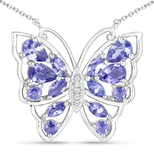 2.76 Carat Genuine Tanzanite and White Zircon .925 Sterling Silver Necklace by Bids.com