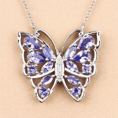 2.76 Carat Genuine Tanzanite and White Zircon .925 Sterling Silver Necklace by Bids.com